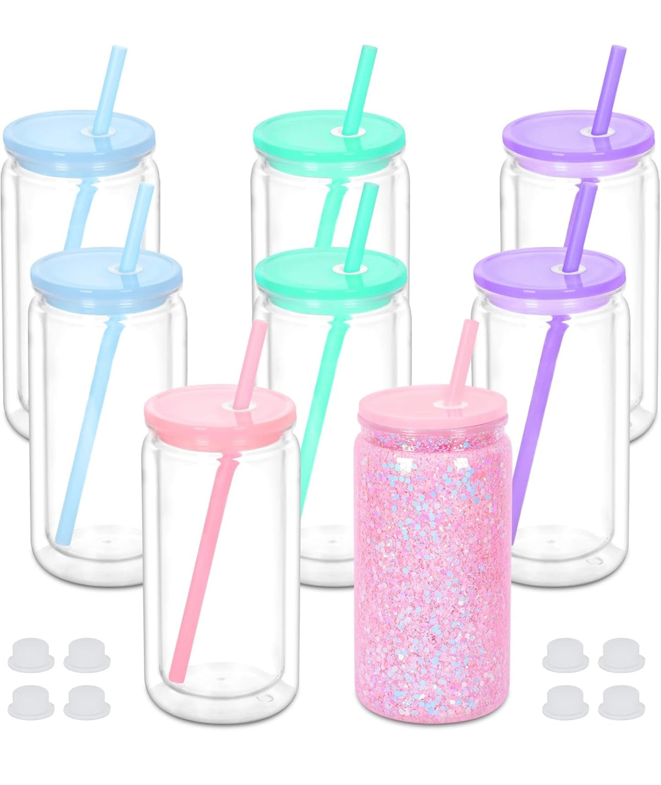 20 oz Acrylic snow globe cop with color lids and straws