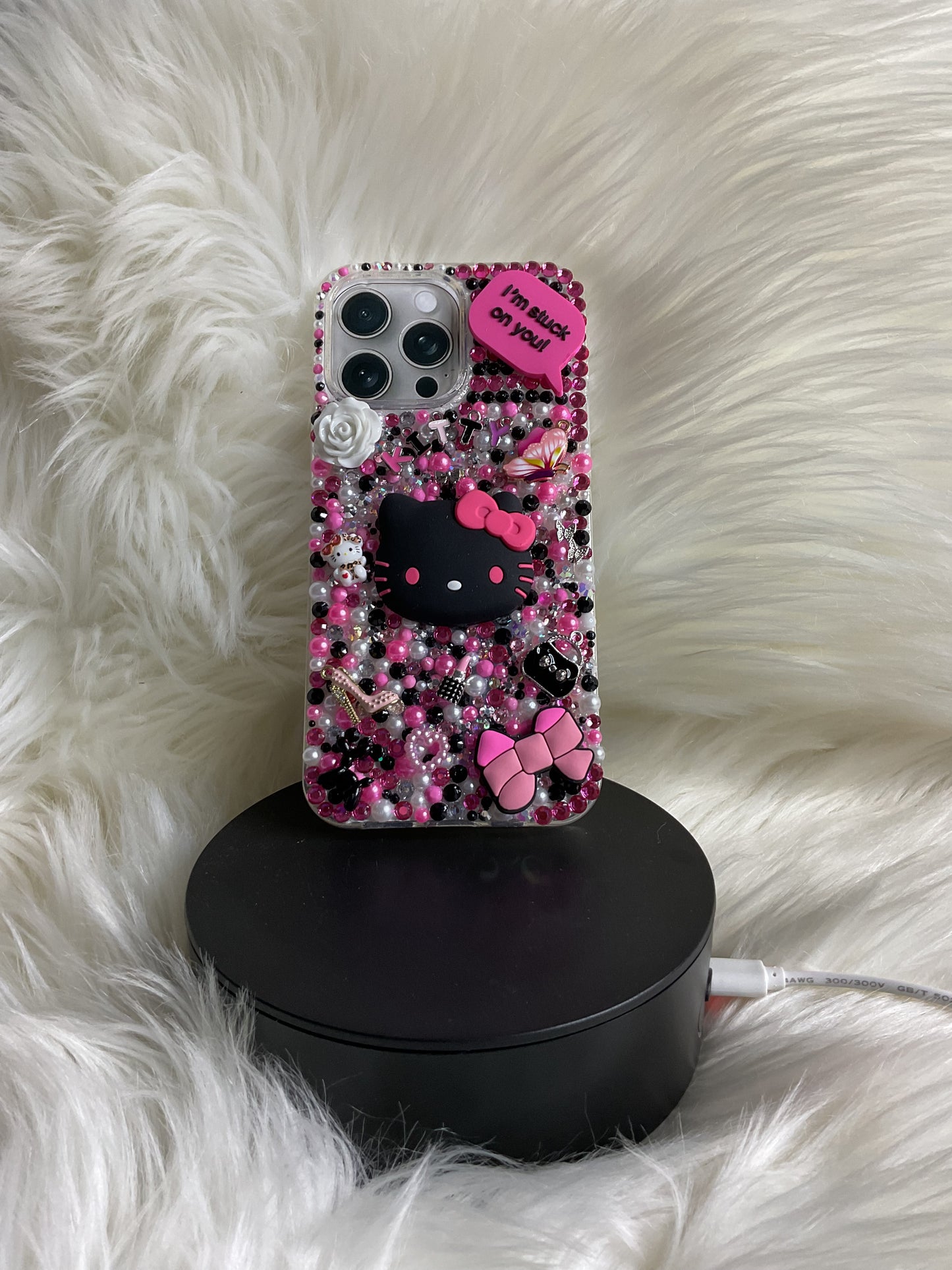 Hk black and pink bejeweled junk case
