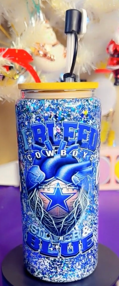 I Bleed Cowboys Blue 20oz snow globe tumbler