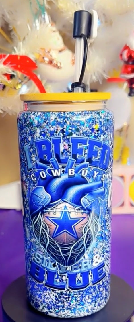 I Bleed Cowboys Blue 20oz snow globe tumbler