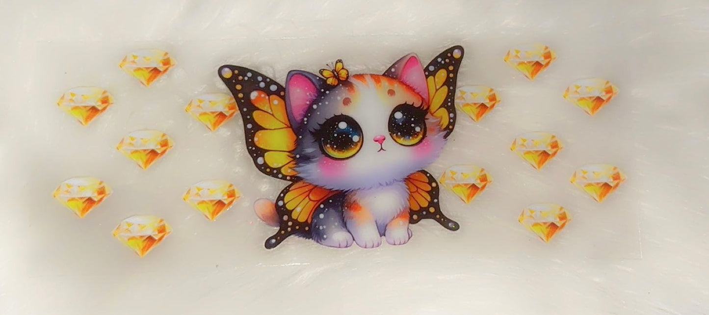 Butterfly kitty and gold diamonds