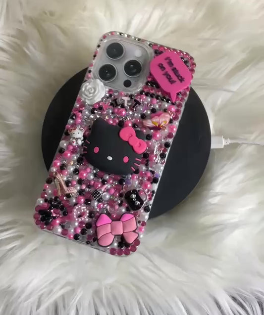 Hk black and pink bejeweled junk case