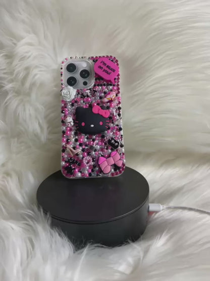 Hk black and pink bejeweled junk case